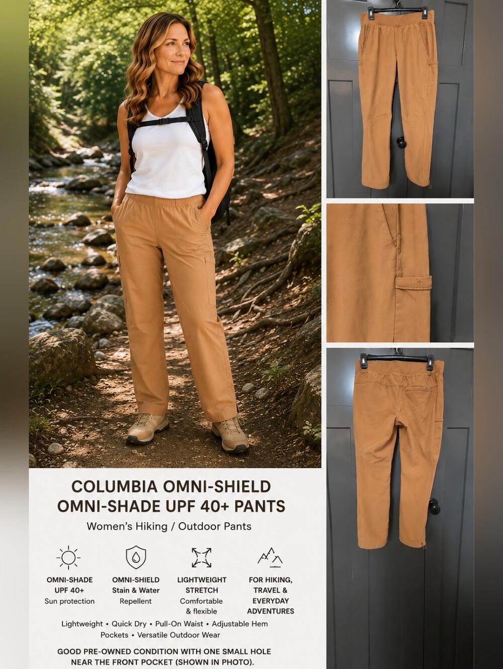 Columbia Omni-Shield Omni-Shade UPF 40+ Hiking Pants Tan M Regular
